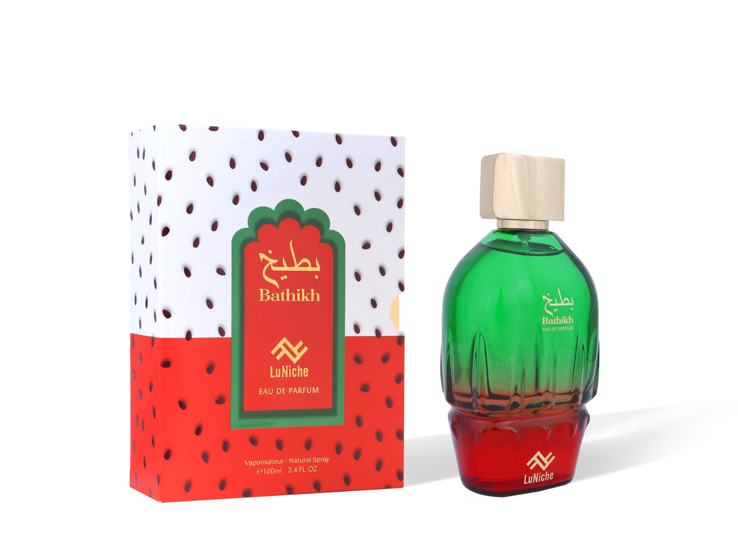 Bathikh perfume bottle and packaging on a white background